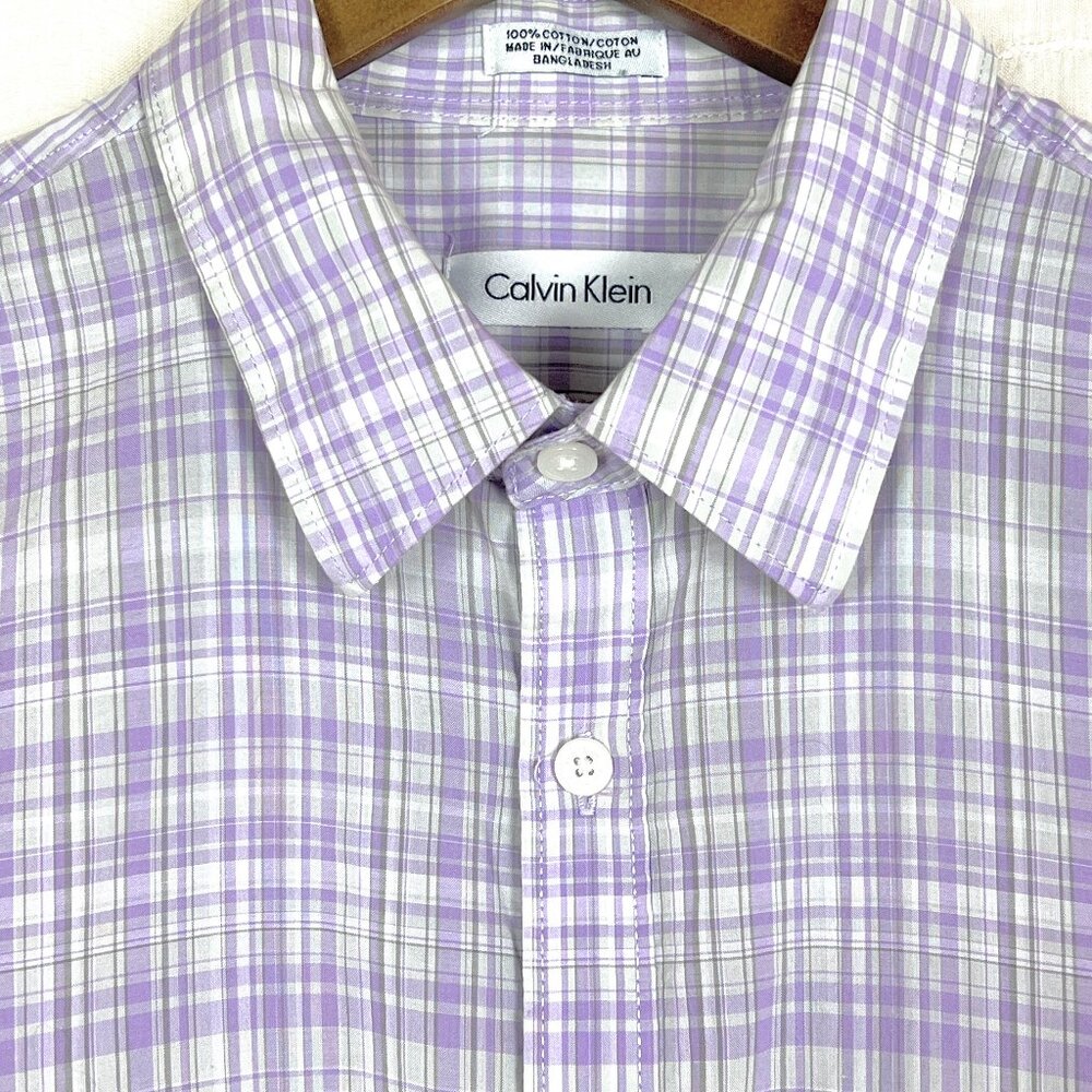 Calvin Klein Oxford Style Checked Woman's Cotton Button Down Shirt Size Medium - Picture 2 of 7